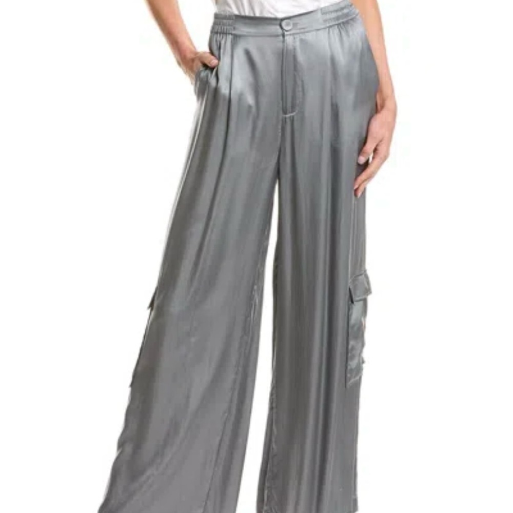 Johnny Was Silver silk Wide-Leg Pants Size M